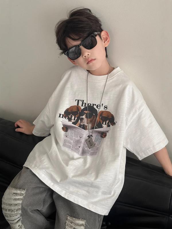 Tシャツ キッズ 男の子 子供服 トップス 半袖 丸首 クルーネック カットソー プルオーバー ボーイズ ジュニア 幼児 小学生 通学 通園 普段使い デイリー 伸縮性 吸汗 速乾 カジュアル おしゃれ かっこいい プリント ティーシャツ サマー