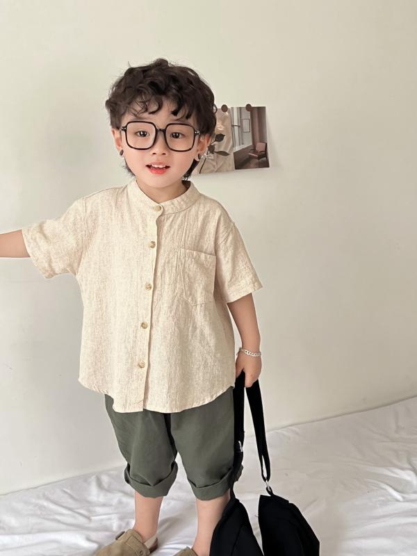 シャツ キッズ 男の子 女の子 半袖 前開き トップス 羽織り 春夏 サマー コットン ...