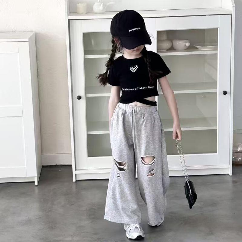 Tシャツ キッズ 女の子 半袖 トップス カットソー クルーネック 裾クロス 丈短め ...