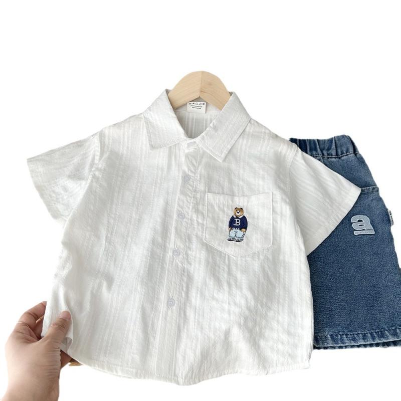 シャツ キッズ 男の子 子供 半袖 トップス カットソー ジャガード 提花 通気性 薄手 涼しい 夏物 カジュアル 韓国ファッション お出かけ 普段着 普段使い 通園 通学