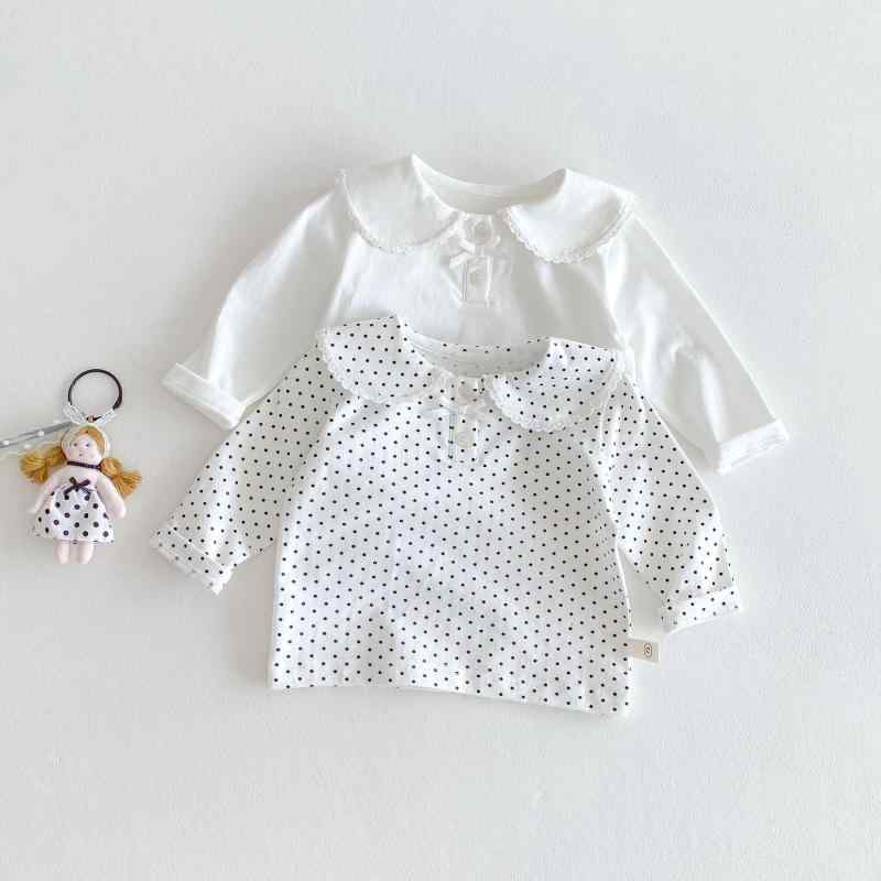 Tシャツ トップス キッズ 女の子 ベビー 0歳 1歳 2歳 3歳 4歳 5歳 ドット柄 水兵襟 セーラーカラー かわいい 韓国風 春物 長袖 カットソー プルオーバー インナーシャツ 普段使い カジュアル 通園児服 通学園