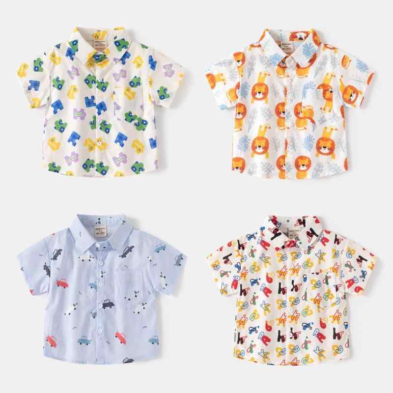 シャツ キッズ 男の子 半袖 トップス 襟付き カジュアル 普段使い 子供服 涼しい 伸縮性 かわいい 薄手 柔らかい 綿 混紡 ボタン デイリー 幼児 ベビー ジュニア プルオーバー 柄シャツ プリント カラフル 通学 通学 お出かけ