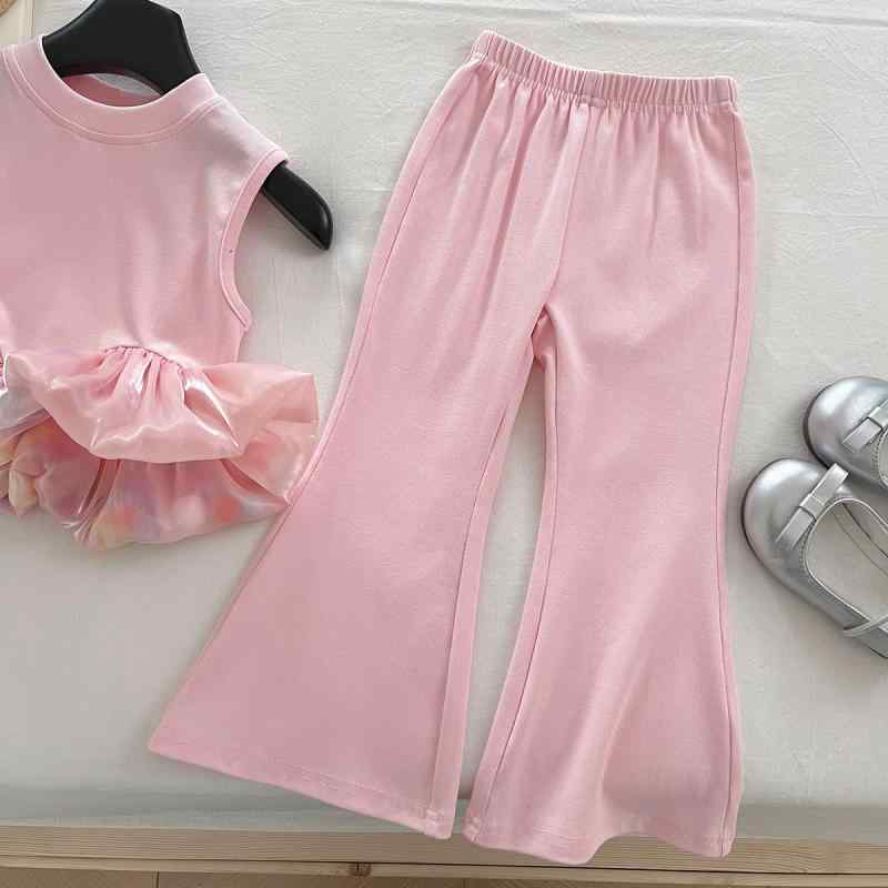 セットアップ 女の子 キッズ 夏 ノースリーブ トップス 花柄 フレンチスリーブ Tシャツ カットソー レース レギンス スパッツ ボトムス プリンセス 上下セット 部屋着 普段使い お出かけ 子供服
