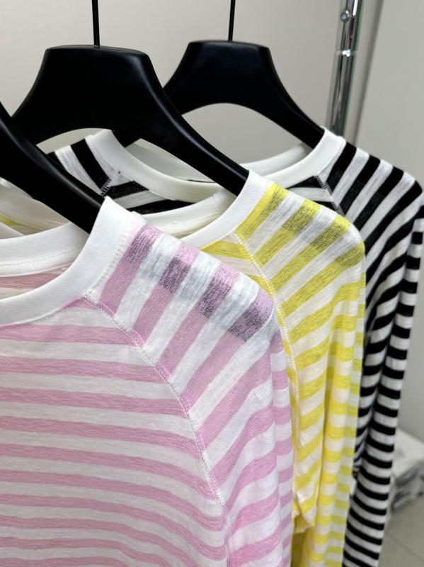 ・カテゴリ: Tシャツ・スタイル: 通勤風・主な素材: ポリエステル100%・柄: 幾何学模様・シルエット: ルーズフィット・ネックライン: クルーネック・袖丈: 長袖・袖型: レギュラースリーブ・衣丈: ミディアム丈（約65cm〜80cm）・デザイン特徴: マカロンカラー、ノンアイロン加工・カラー展開: ブルーストライプ、ブラックストライプ、イエローストライプ、ピンクストライプ・サイズ展開: 80、90、100、110、120、1303