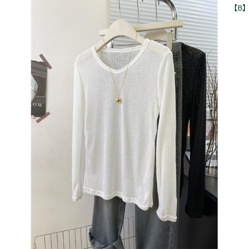 Tシャツ レディース 長袖 トップス カットソー Vネック 紫外線対策 日焼け防止 シ...