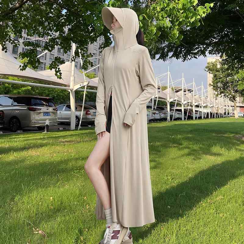 防晒衣 レディース アウター パーカー ラッシュガード フード付き 長袖 接触冷感 軽量 薄手 紫外線対策 UVカット 羽織り ロング丈 体型カバー 吸湿速乾 通気性 涼しい カジュアル 無地 トップス 春