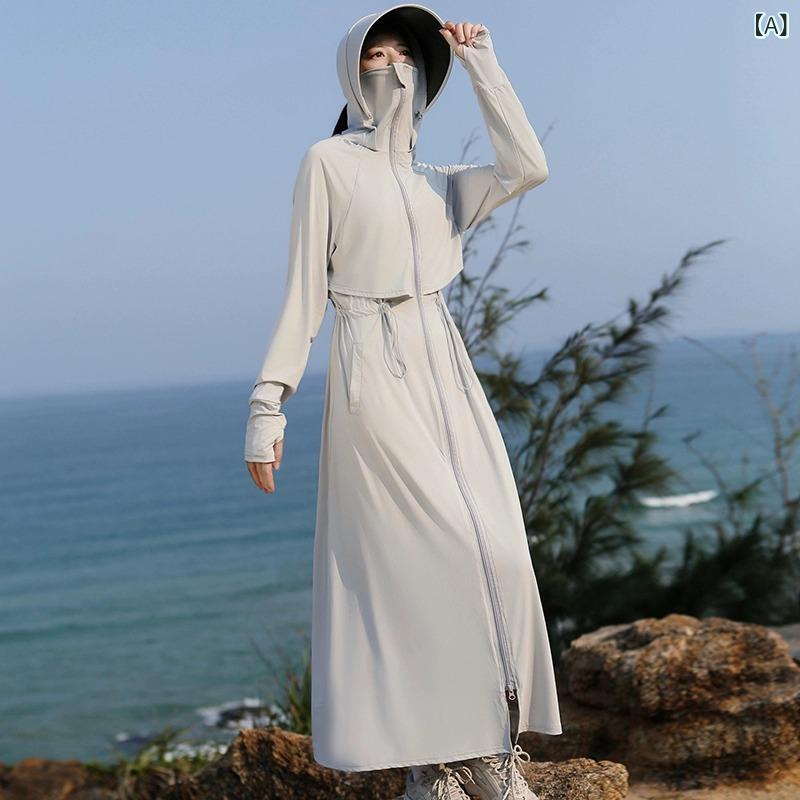 ・主な素材: ポリエステル・スタイル: カジュアル・衣類丈: ロング丈（80cm超100cm以下）・カラー展開: ライトグレー、ブラウン、イエロー、ホワイト、ダークグレー、ピンク、ブラック・サイズ展開: M（40-60kg）、XL（60-75kg）・柄: プレーン・デザイン特徴: ジッパー・紫外線防止指数: UPF50+・袖丈: 長袖・厚さ: 薄手薄手