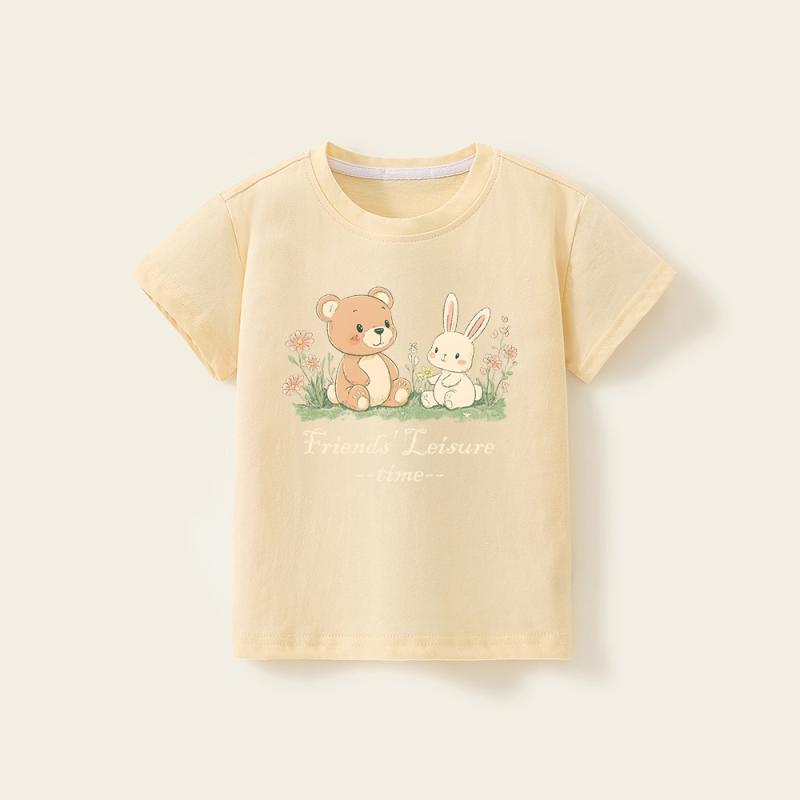 Tシャツ カットソー キッズ 子供 女の子 半袖 トップス プルオーバー コットントップス 綿100% 普段使い 通学 通園 お出かけ カジュアル クルーネック キャラクター プリント 丸首 かわいい 通気性 吸汗 春夏