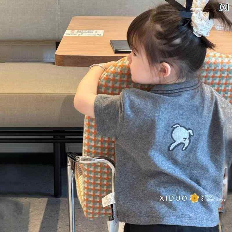 ・カテゴリ: 子供服Tシャツ・対象性別: 男女共用・スタイル: 韓国風・フード: なし・袖丈: 半袖・対象年齢: 中小童（3〜8歳、100〜140cm）・生地加工: 柔軟加工・柄: キャラクター・主な素材: 綿80%・安全基準: B類・ネックライン: クルーネック・機能: 紫外線カット・カラー展開: ダークグレー・サイズ展開: 80cm、90cm、100cm、110cm、120cm、130cm、140cm