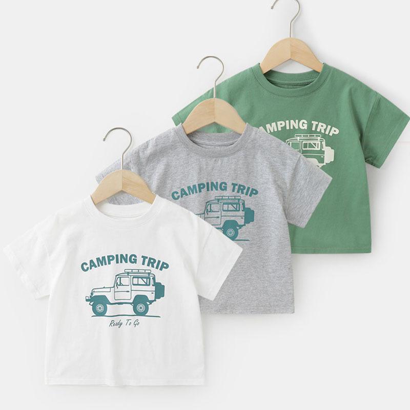 Tシャツ キッズ 男の子 子供服 半袖 トップス カットソー クルーネック 乗り物 働...