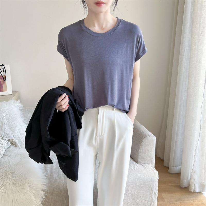 Tシャツ レディース ノースリーブ タンクトップ モダール 無地 インナーシャツ 肌...
