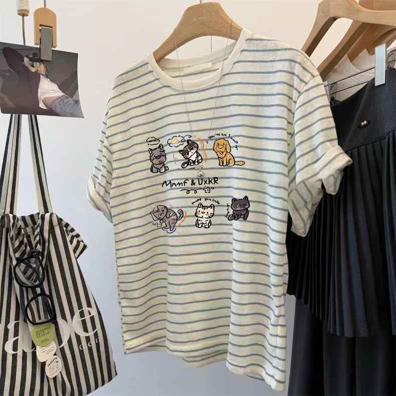 ・カテゴリ: Tシャツ・スタイル: 御姐風・主な素材: ポリエステル、スパンデックス30%以下・ネックライン: クルーネック・袖丈: 半袖・柄: プリント・シルエット: ルーズフィット・カラー展開: ブラック×ホワイトボーダー、ブルー×ホワイトボーダー・サイズ展開: M(80-100斤)、L(100-130斤)、XL(130-160斤)、2XL(160-190斤)、3XL(190-220斤)