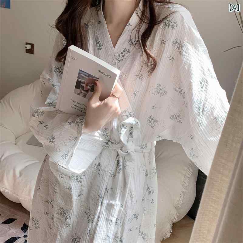 睡衣 レディース ルームウェア パジャマ ガウン 部屋着 ナイトウェア バスローブ スモック 和風 和服風 花柄 総柄 長袖 ロング丈 マキシ丈 ゆったり 体型カバー カジュアル 秋 秋冬 かわいい 韓国風 おしゃれ リラックス おうち時間 vision-stores-10479760 ビジョンストア サンプル画像2