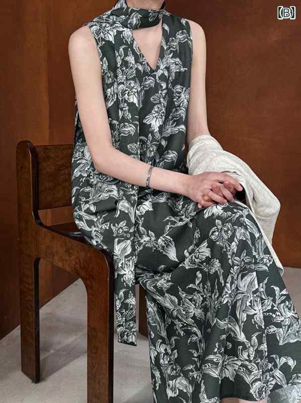 ワンピース レディース ノースリーブ Vネック 花柄 ロング マキシ ティアード Aライン 着痩せ 体型カバー エスニック ヴィンテージ風 旅行 リゾート デート 春 夏 20代 30代 40代 vision-stores-10495015 ビジョンストア サンプル画像3