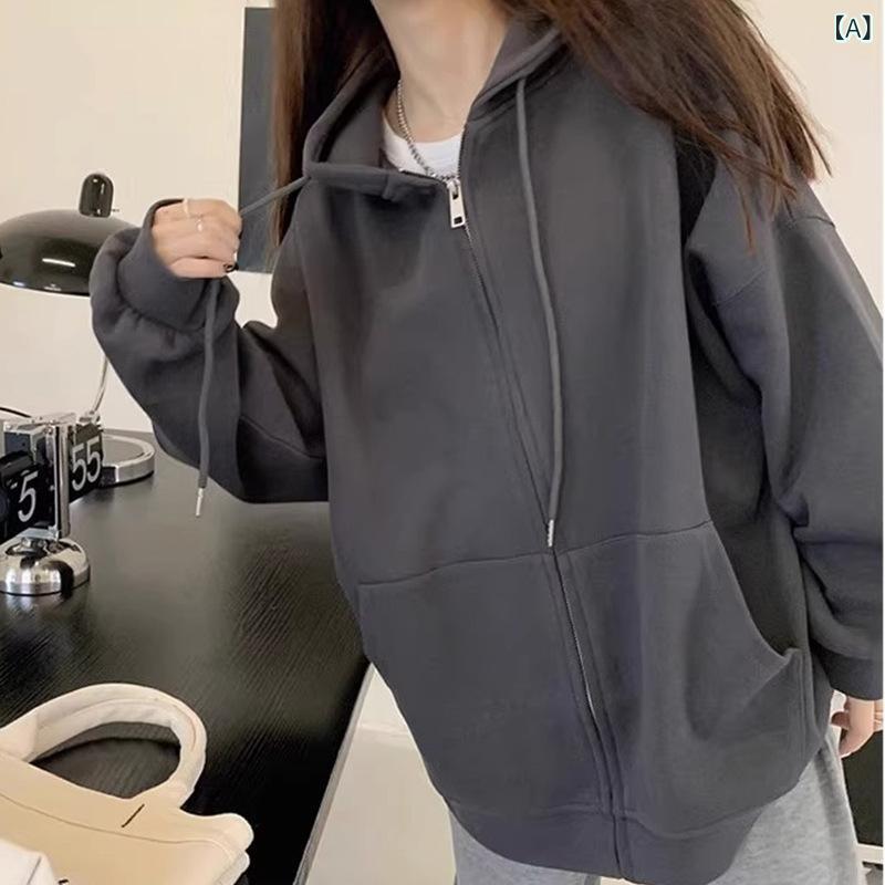 パーカー レディース アウター スウェット ジップアップ フード付き 長袖 無地 楽ちん ゆったり 体型カバー カジュアル シンプル 羽織り 重ね着 防寒 春 秋 冬 大人 ママ 通学 お出かけ 普段使い 韓国 ファッション vision-stores-10496771 ビジョンストア サンプル画像2