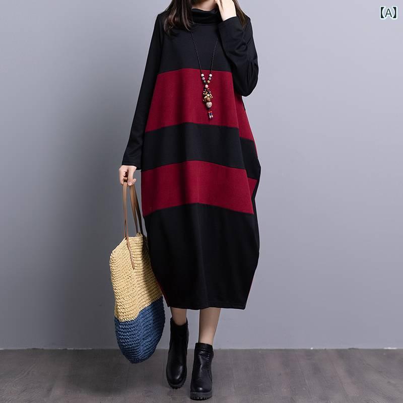ニットワンピース レディース 長袖 ロング丈 コクーン ゆったり バイカラー 配色 体型カバー 大きいサイズ お出かけ カジュアル きれいめ 秋 冬(x3) vision-stores-10496938 ビジョンストア サンプル画像2
