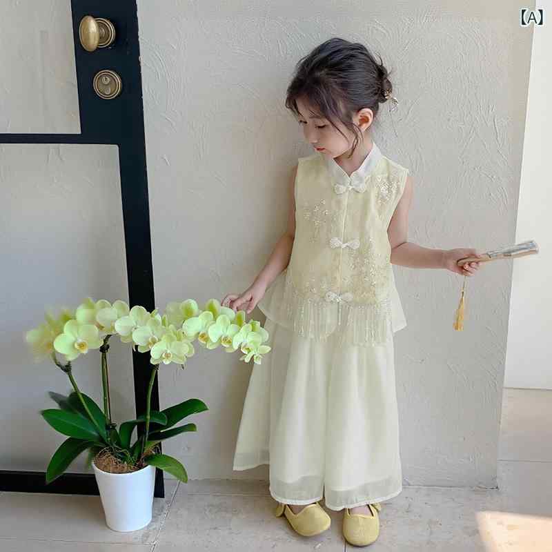 子供服 女の子 キッズ 夏服 セットアップ 上下セット 半袖 トップス 国風 背心 ショートパンツ スカート 2点セット 綿 チャイナドレス風 かわいい お出かけ 普段着 旅行 夏 通学 通園 100 110 120 130 140 vision-stores-10497247 ビジョンストア パッケージ画像