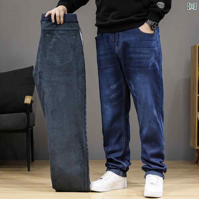 デニムパンツ ジーンズ メンズ 裏起毛 暖かい ボトムス ジーパン 長ズボン 伸縮性 ストレッチ ゆったり 体型カバー 大きいサイズ カジュアル デート 通学 旅行 冬 ネイビー ブルー インディゴ vision-stores-10503167 ビジョンストア サンプル画像3