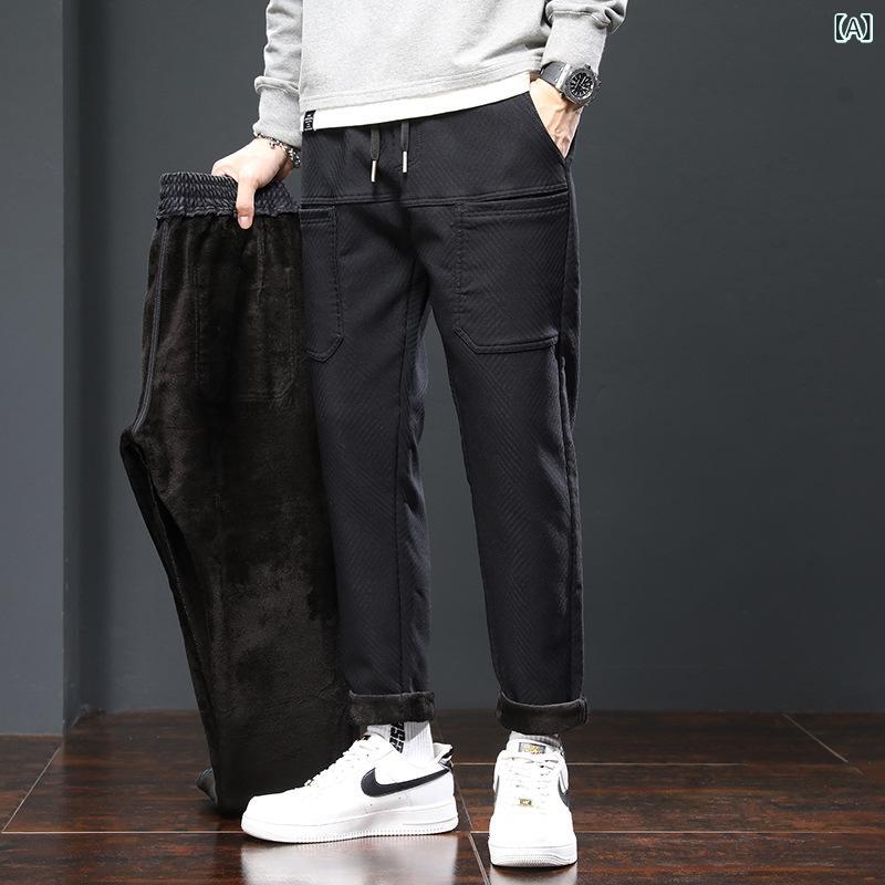 メンズ ロングパンツ 30代 裏起毛 ストライプ柄 暖かい 防寒 穿き痩せ スリム 細見え ストレッチ素材 通勤 通学 普段使い カジュアル ボトムス ズボン 保暖 スラックス グレー 冬 vision-stores-10503246 ビジョンストア サンプル画像2