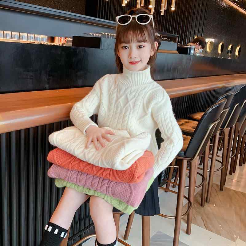 ・カテゴリ: 子供用セーター・スタイル: 韓国風・対象性別: 女性・生地加工: 柔軟処理・対象年齢: 中大童（8歳以上、140cm以上）・毛糸の太さ: 普通・厚さ: 極厚・袖丈: 長袖・着用方式: プルオーバー・柄: 無地・デザイン要素: トレンド・主な素材: アクリル43.3%・安全基準: B類・ネックライン: タートルネック・フード: フードなし・カラー展開: ピンク裏起毛、オレンジ裏起毛、グリーン裏起毛、アイボリー裏起毛、ピンク、オレンジ、グリーン、ベージュ・サイズ展開: 110cm、120cm、130cm、140cm、150cm、160cm