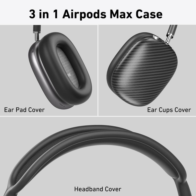 AirPods Maxヘッドフォン用ケースカバー AHBTEYM カーボンファイバーテクスチャTPUイヤーカップカバー/イヤーパッドケースカバー Apple AirPod Max用ヘッドバンドカバー、アクセサリー シリコンプロ - 3