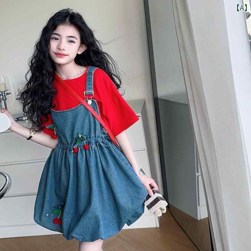 子供服 セットアップ 女の子 キッズ ベビー デニム サロペット スカート 半袖 Tシャツ…