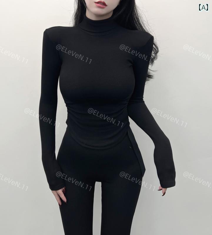 長袖 Tシャツ レディース ハイネック トップス カットソー インナー 裏起毛 リブ タイト 着痩せ 無地 伸縮性 防寒 暖かい 普段使い 旅行 デート 冬物 重ね着 韓国風 大人 かわいい きれいめ