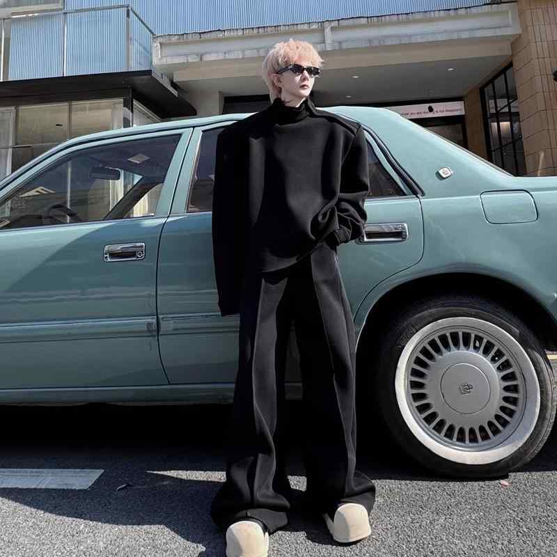 セットアップ メンズ トレーナー スウェット ロングパンツ スタンドカラー ジップアップ 微フレア 20代 30代 40代 カジュアル 普段使い お出かけ ルームウェア 春 秋 冬 ブラック グレー ゆるシルエット 部屋着
