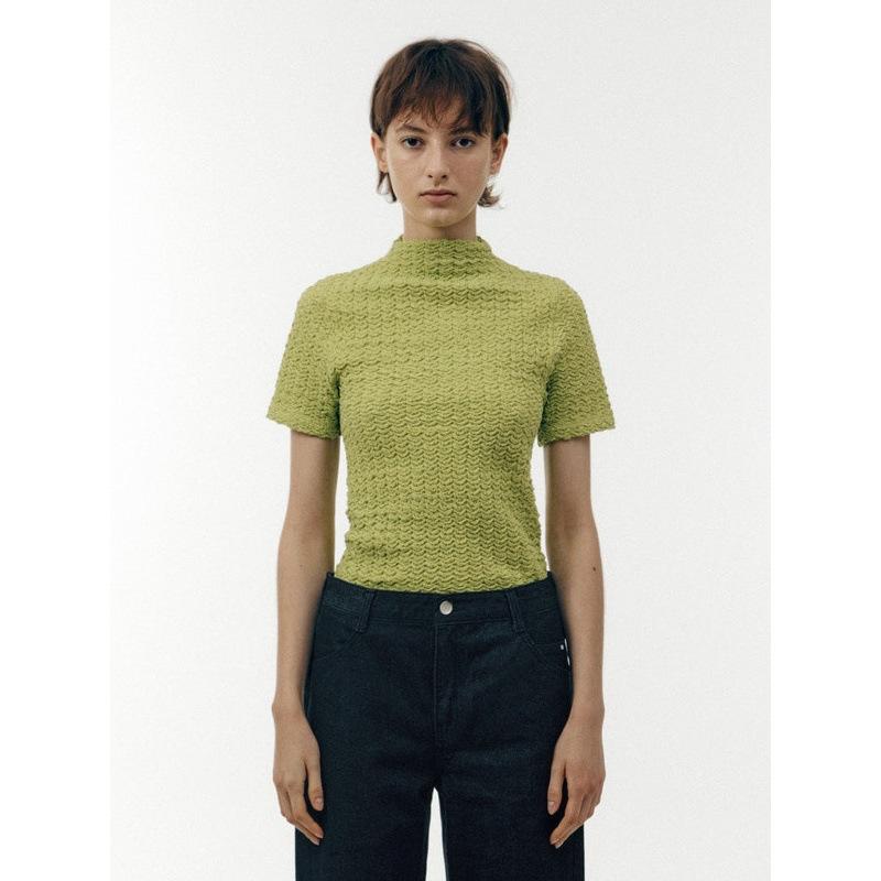 Tシャツ カットソー レディース 半袖 サマーニット ハーフハイネック スリム フィット 無地 カジュアル トップス 20代 30代 40代 通勤 通学 お出かけ 着痩せ インナー 春 夏 薄手 ベージュ