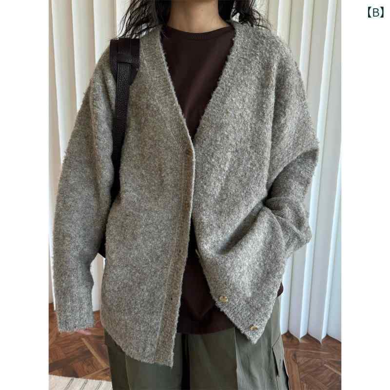 ニット カーディガン レディース ルーズ 羊毛 ウール 混 圈圈紗 ブークレ 厚手 防寒 暖かい 着痩せ トップス カジュアル 秋冬 お出かけ デート 大人 30代 vision-stores-10527975 ビジョンストア サンプル画像3