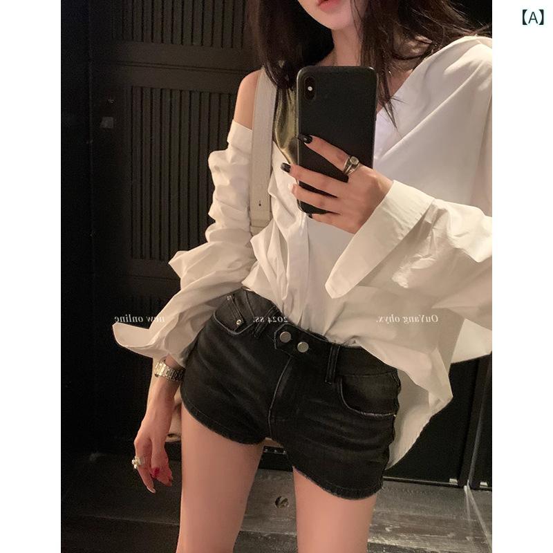 ショートパンツ デニムパンツ レディース 辣妹 ホットパンツ デニム 短パン ボトムス ジーンズ タイト スリム ハイウエスト 美脚 脚長 効果 薄手 カジュアル ストリート Y2K アメカジ 夏 ブルー — vista 2