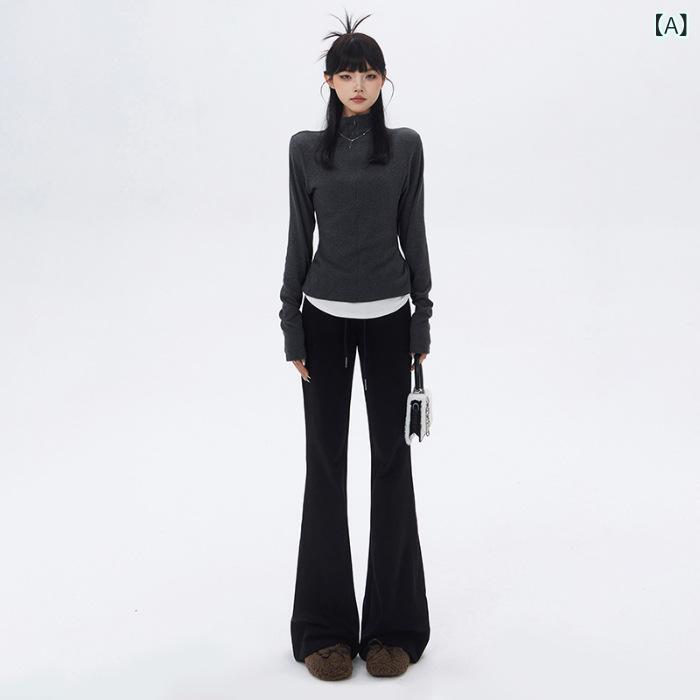 レディース フレアパンツ 30代 ラフ ルーズ 落ち感 スウェットパンツ カジュアルパンツ ロングパンツ ボトムス リラックス パンツ 美脚 脚長 効果 着痩せ 体型カバー 秋冬 お出かけ 普段使い グレー ブラック