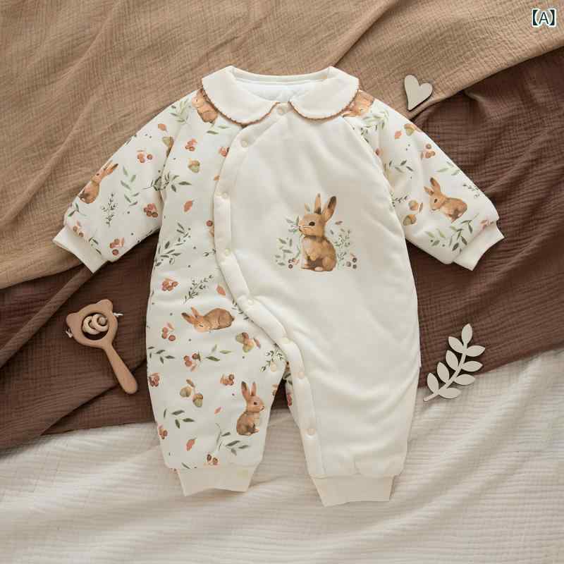 ベビー服 ロンパース 男の子 女の子 新生児 冬 中綿 保暖 護肚 厚手 カバーオール ...