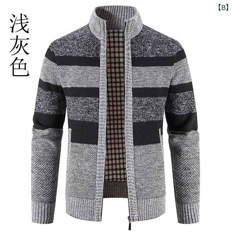ニット カーディガン メンズ 30代 40代 裏起毛 ジャケット 厚手 立ち襟 ジップアッ...