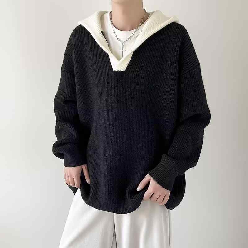 ・カテゴリ: 針織衫・スタイル: カジュアル、韓国風・ネックライン: フード付き・袖丈: 長袖・厚み: 普通・デザイン詳細: バイカラー・対象: 青少年、メンズ・主な素材: ポリエステル100%・カラー展開: グレー、ブラック・サイズ展開: M、L、XL、XXL