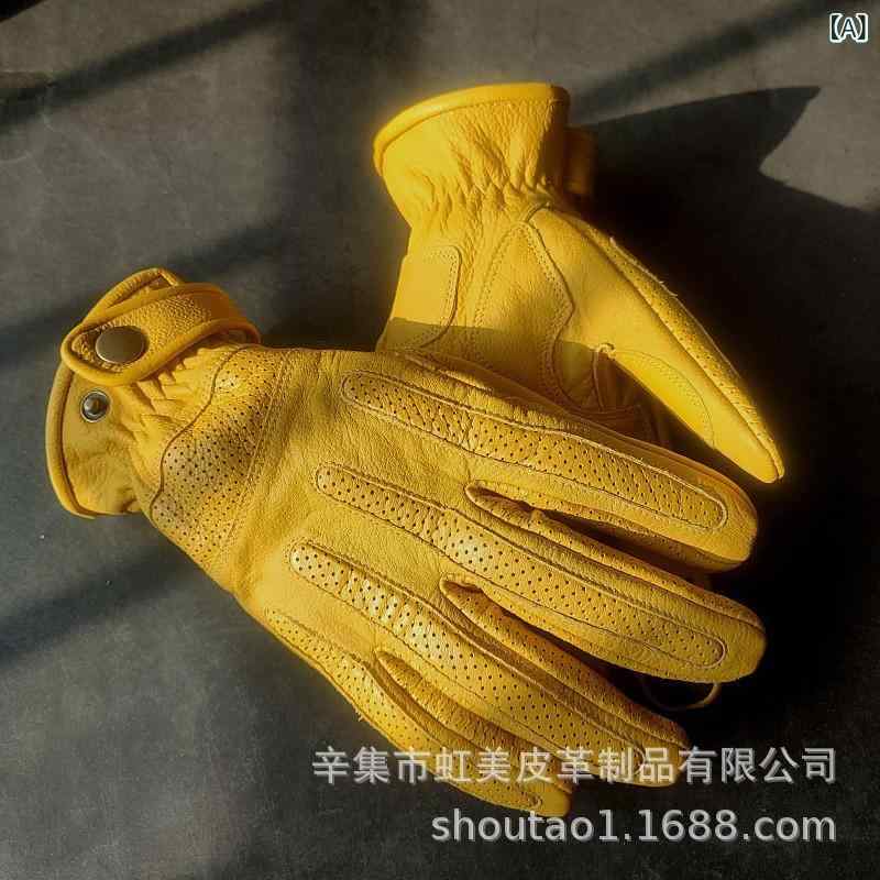 ・機能: 防滑・スタイル: 5本指手袋・カラー展開: イエロー、ブラック・サイズ展開: S、M、L・素材: 牛革・カテゴリ: ライディンググローブ