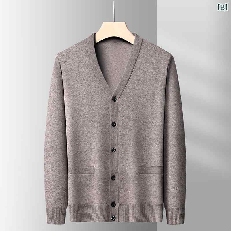 カーディガン メンズ ニットセーター トップス 紳士服 厚手 保暖 羊毛混 ウール 無地 前開き ボタン 羽織り オフィス ビジネス カジュアル 通勤 通学 普段使い 40代 50代 秋 冬 防寒 あったか シンプル vision-stores-10551177 ビジョンストア サンプル画像2