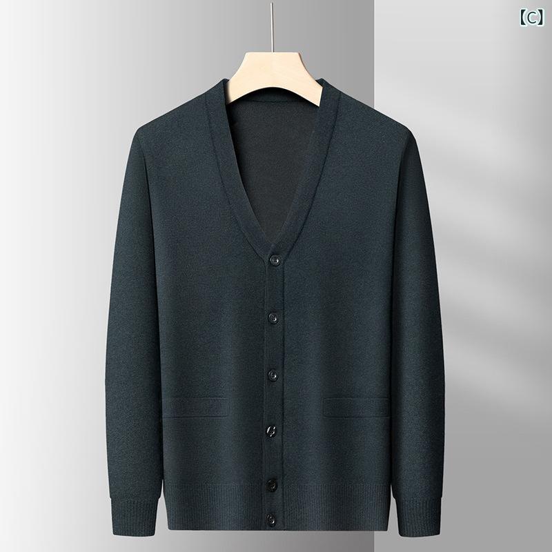 カーディガン メンズ ニットセーター トップス 紳士服 厚手 保暖 羊毛混 ウール 無地 前開き ボタン 羽織り オフィス ビジネス カジュアル 通勤 通学 普段使い 40代 50代 秋 冬 防寒 あったか シンプル vision-stores-10551177 ビジョンストア サンプル画像3