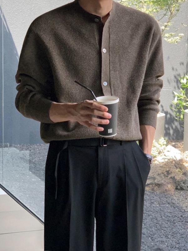 メンズ ニット カーディガン セーター トップス 男性 20代 30代 カジュアル 無地 丸首 長袖 ルーズ ゆったり 羽織り アウター 服 おしゃれ 春 秋 冬 通勤 通学 普段使い お出かけ 旅行 デート シンプル