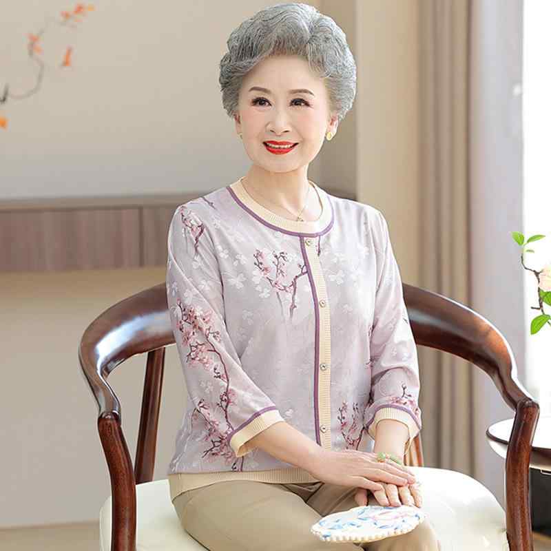 Tシャツ トップス レディース シニア 50代 接触冷感 七分袖 丸首 プルオーバー カットソー ゆったり 体型カバー 総柄 プリント 薄手 涼しい 夏 お出かけ 普段使い カジュアル 母の日 ギフト 祖母 母親 プレゼント vision-stores-10559374 ビジョンストア パッケージ画像