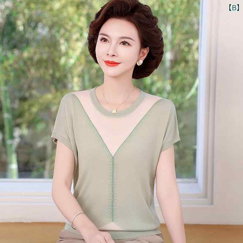 レディース トップス tシャツ 半袖 カットソー 接触冷感 ニット 50代 ミセス サマーニット インナー プルオーバー お出かけ ゆったり 体型カバー 高見え シニア 母親 ママ 夏 vision-stores-10559429 ビジョンストア サンプル画像3