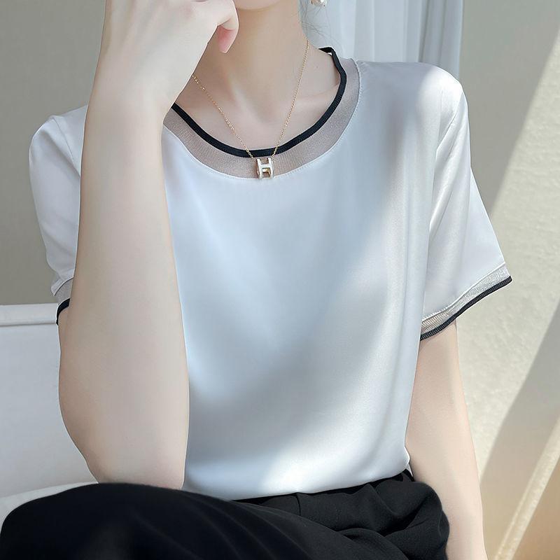・カテゴリ: Tシャツ・主な素材: シルク、その他・スタイル: コンサバ、都市風・ネックライン: クルーネック・袖丈: 半袖・袖型: レギュラー・デザイン: 切替、無地・シルエット: ルーズ・カラー展開: ホワイト、ブラック、シャンパンゴールド・サイズ展開: S、M、L、XL、2XL、3XL