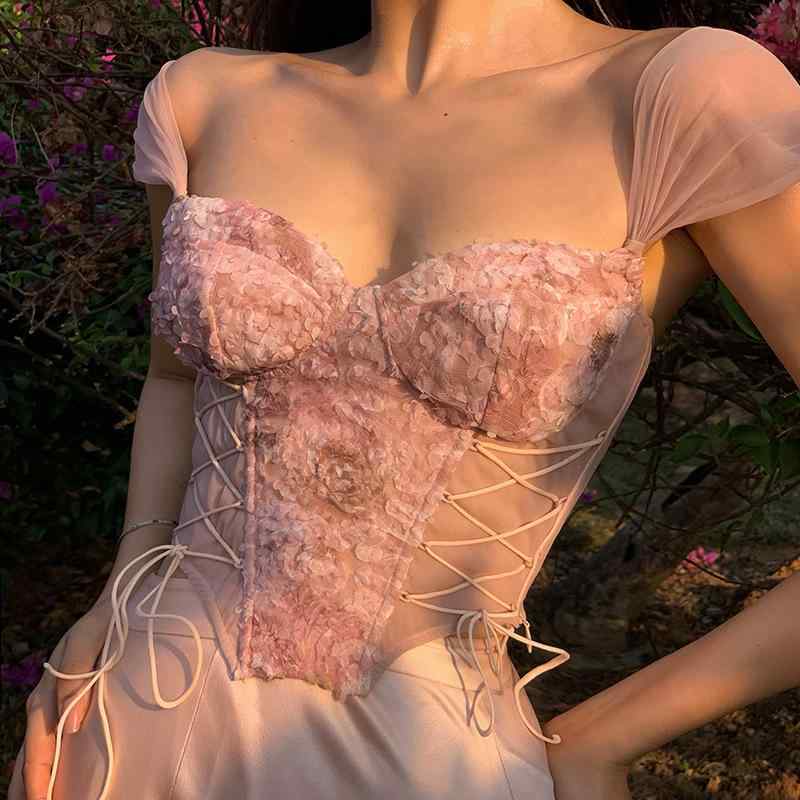 ・スタイル: キャミソール・シルエット: スリムフィット・着丈: ショート丈（40cm超50cm以下）・柄: 花柄・デザイン: ファスナー・素材: レース、ポリエステル・カラー: ピンク・サイズ: XS、S、M、L・テイスト: クラシック、レトロ・対象: レディース・肩紐デザイン: ダブルストラップ・伸縮性: なし