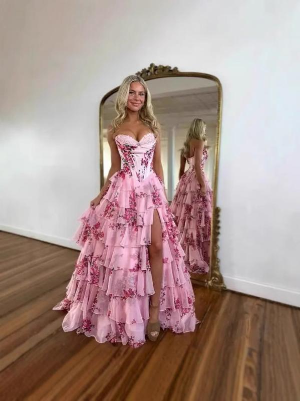 ・カテゴリ: ドレス・主な素材: ポリエステル80%以上90%以下・カラー展開: ピンク、ブルー・サイズ展開: S、M、L、XL、2XL・スタイル: エレガント・デザイン特徴: フリル・袖丈: ノースリーブ・スカートのデザイン: プリーツ、パニエタイプ・ネックライン: ベアトップ