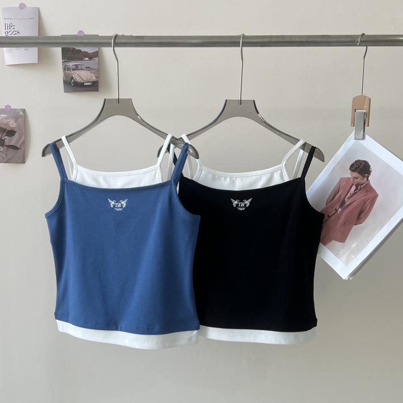 ・スタイル: フェイクレイヤード・シルエット: スリムフィット・着丈: ショート丈（40cm超50cm以下）・カラー展開: ブラック、ブルー・サイズ展開: S、M、L・テイスト: チャイナ風、レトロエスニック・伸縮性: 高い伸縮性・性別: レディース・ストラップ: 取り外し不可