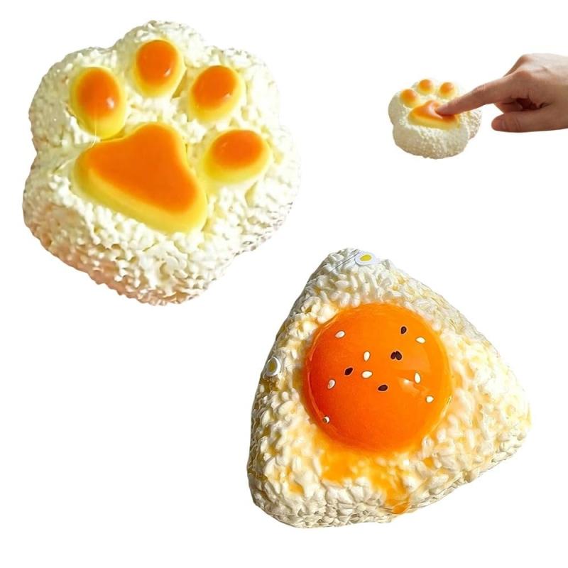 猫肉球 おにぎり 2点セット スクイーズ おもちゃ 水感 ぷにぷに弾力 かわいい 猫 握る 低反発 猫の足 手触りが柔らかく 食べ物 ストレス解消 不安 そわそわ 軽減 暇つぶし vision-stores-10600183 ビジョンストア パッケージ画像