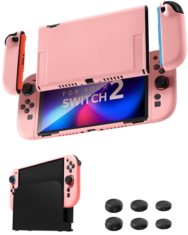 JEMDO Switch NS2 TPU保護ケース ピンク 分離式 薄型 軽量 1:1精密設計 ドック対応 滑りにくい 耐衝撃 中枠ソフトシェル ＋ ジョイコン/Pro ロッカーキャップ6個セット（高・中・低 各2個）JEMDO Switch NS2 TPU保護ケース ピンク 分離式 薄型 軽量 1:1精密設計 ドック対応 滑りにくい 耐衝撃 中枠ソフトシェル ＋ ジョイコン/Pro ロッカーキャップ6個セット（高・中・低 各2個）