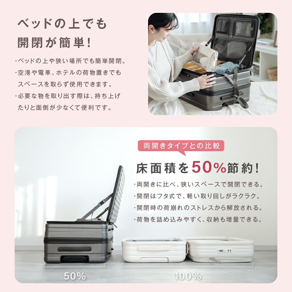 ＼68％OFF！ご購入クーポンで3,578円〜／ 革新！スーツケース 大容量 容量拡張機能 USBポート付き キャリーバッグ S / M / L サイズ フロントオープン キャリーケース ストッパー付き 多収納ポケット 360度回転 静音 カップホルダー トランク ダブルキャスター 軽量 海外旅行
