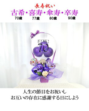 ロングライフ古希・喜寿・傘寿・卒寿祝い クリアパープル バルーン気球 / 長寿祝い 賀寿 紀寿 敬老の日 お年寄り