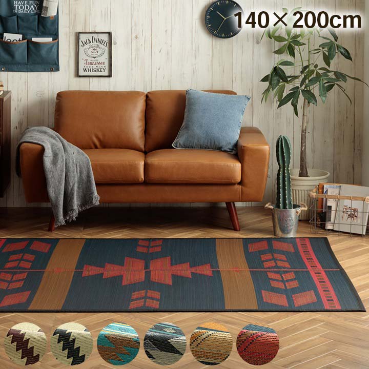 Character Pattern - DXストーリー キリムシリーズラグ い草ラグ カーペット キリム柄 エスニック レッド 約140×200cm